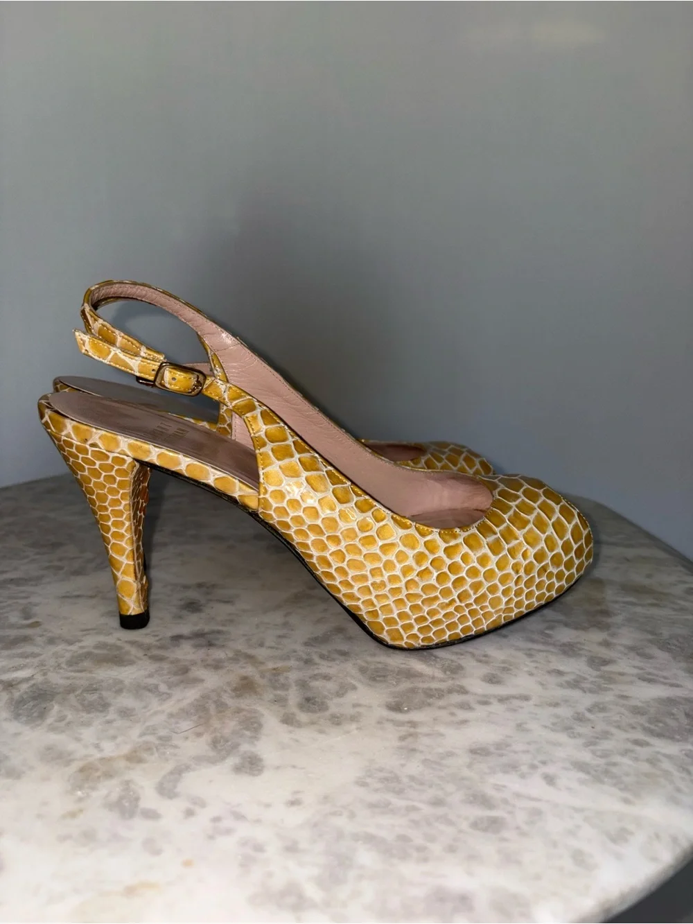 Stuart Weitzman Vintage Python Snakeskin Slingback Platform Peep-Toe Heel Sz 6